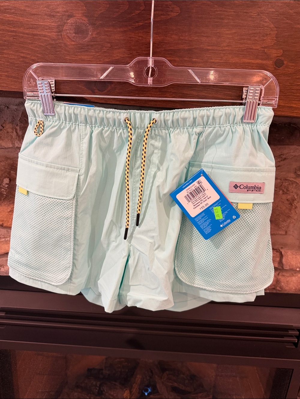 Columbia Women's Light Mint Athletic Shorts with Yellow Drawcord